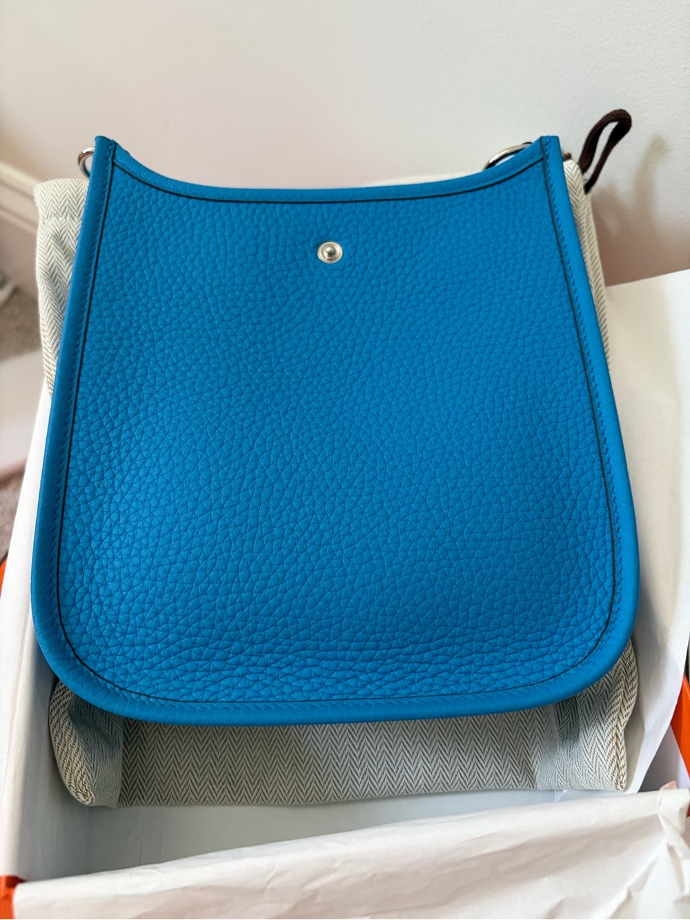 Hermes mini Evelyne tpm Blue Zanzibar Clemence Crossbody Bag - Picture 3 of 5